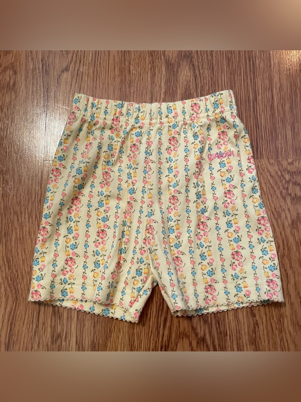 Vintage Y2K Baby Oshkosh B’Gosh Yellow Floral Shorts with Pink & Blue Flowers